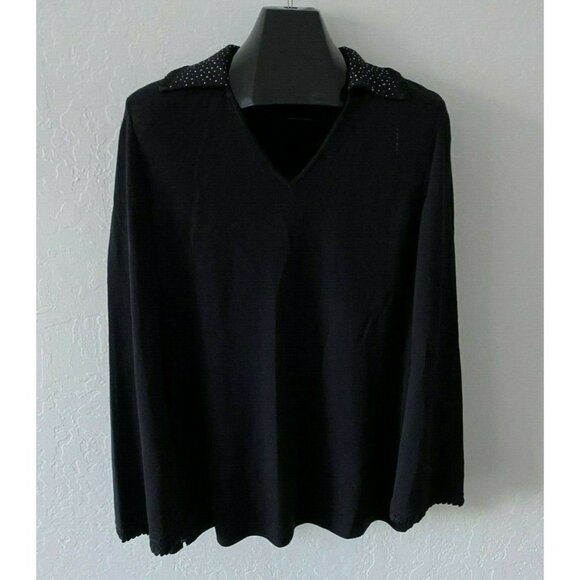 St John Evening by Marie Gray Embellished Collar Knit Sweater Top 10 Black USA - Picture 1 of 6